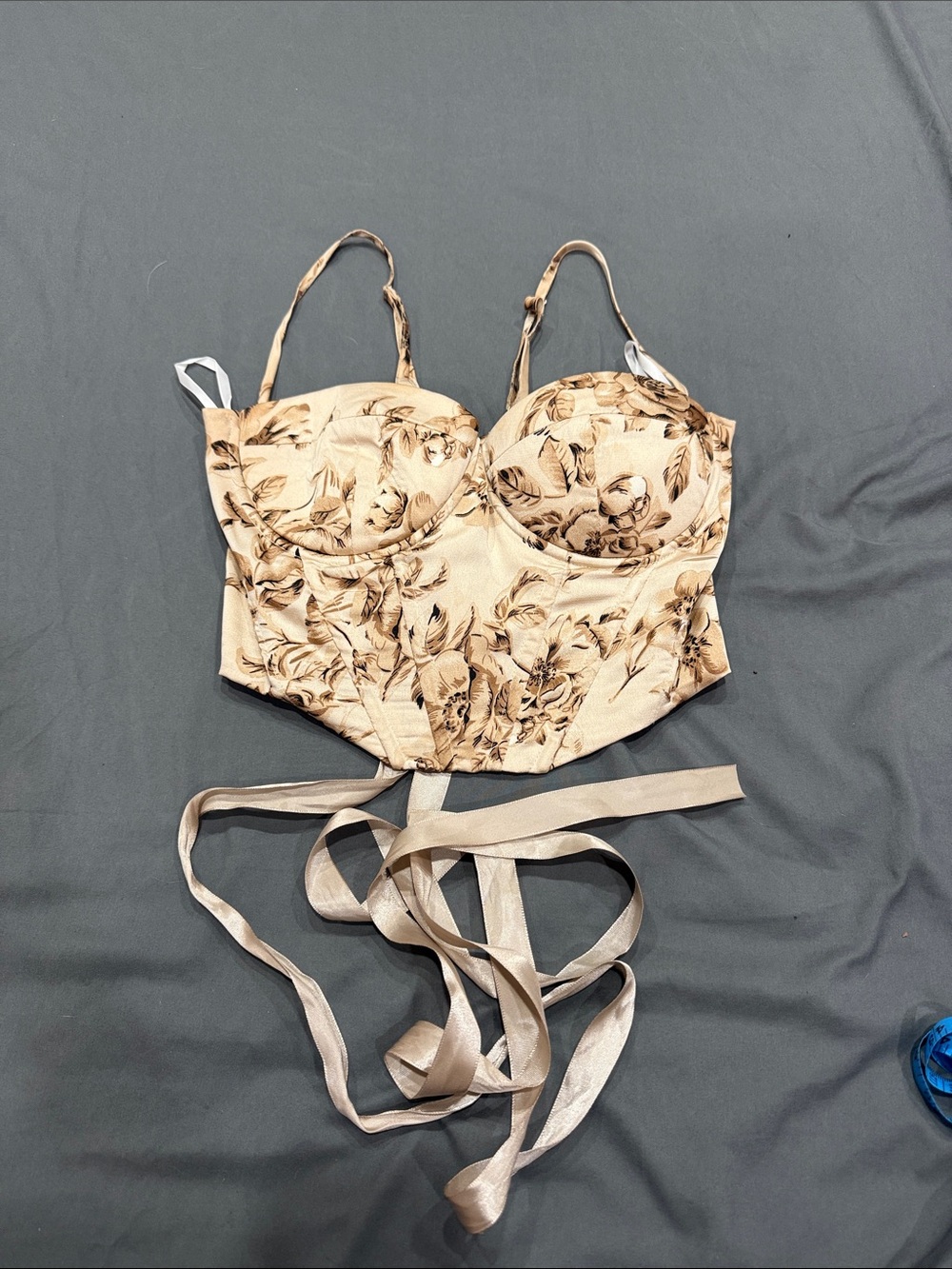 Floral Bustier Crop Top in Beige